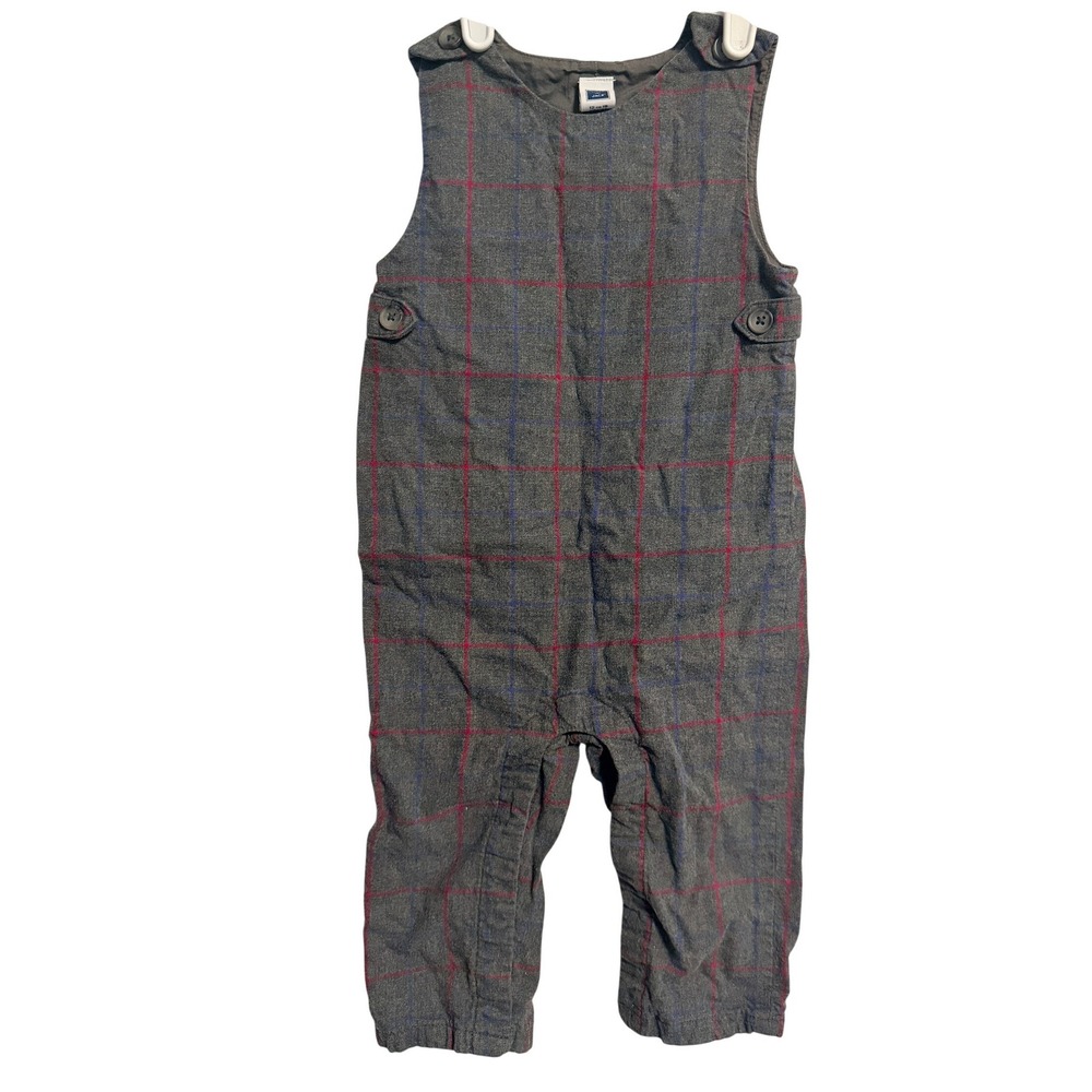 Janie and Jack Boys Grey Red Blue Plaid Romper Jumper One-Piece 12-18 Months